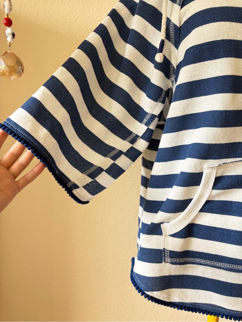 Roxy Striped Terry Cloth Hoodie Beach Cover Up Zip Front Poncho Top Coastal - Picture 6 of 12